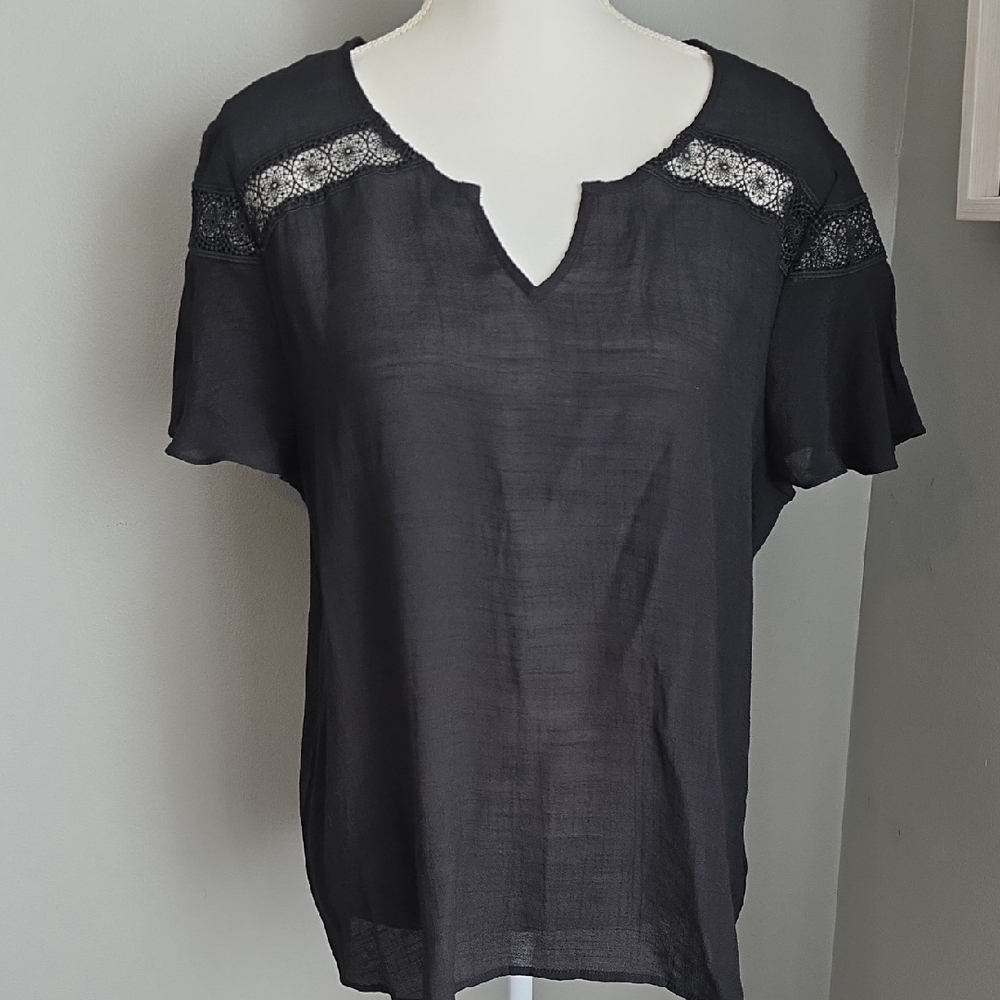Counterparts Black Blouse with Lace Accents Size XL